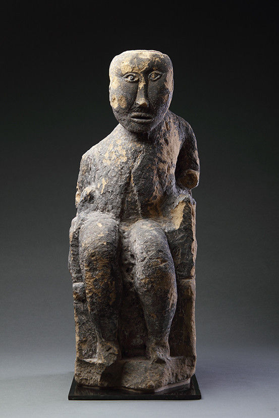 Ancient British Celtic Seated Sandstone Shrine Figure of a Divine Chieftain or Warrior God